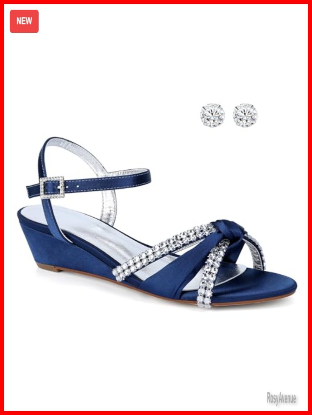Satin Wedge Heeled Sandals Rhinestone Bow Ankle Strap Wedding Prom Shoes